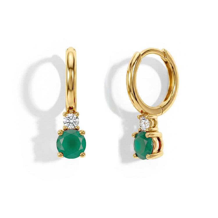Green Agate Round Hoop Earrings