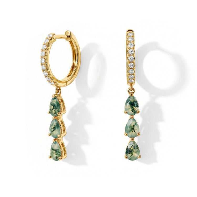 Long Moss Agate Hoop Earrings