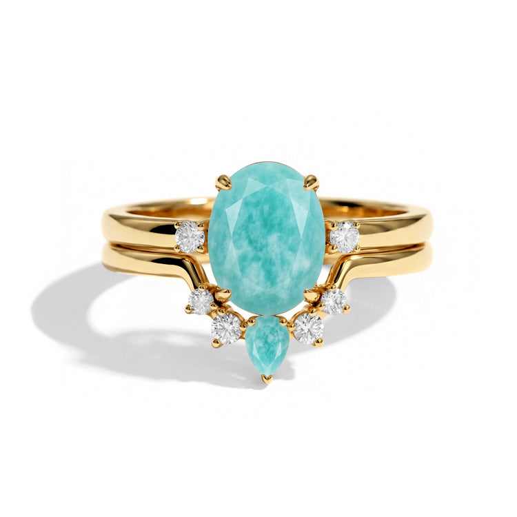 Oval Amazonite Bridal Ring Set
