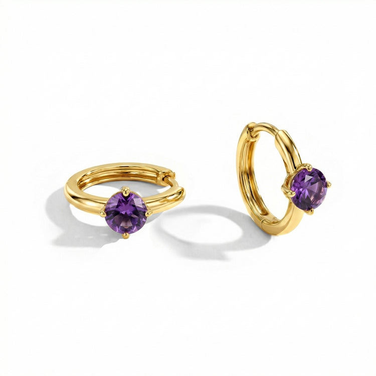 Amethyst Huggies Earrings - Round