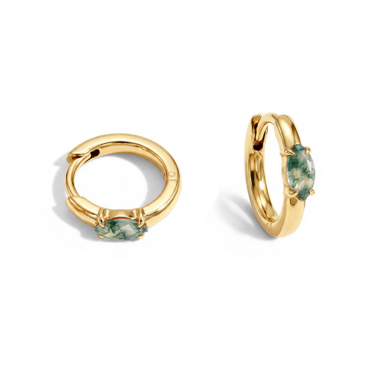 Huggies Moss Agate Earrings - Marquise