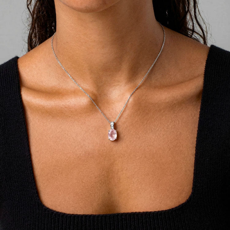 Rose Quartz Necklace - Oval