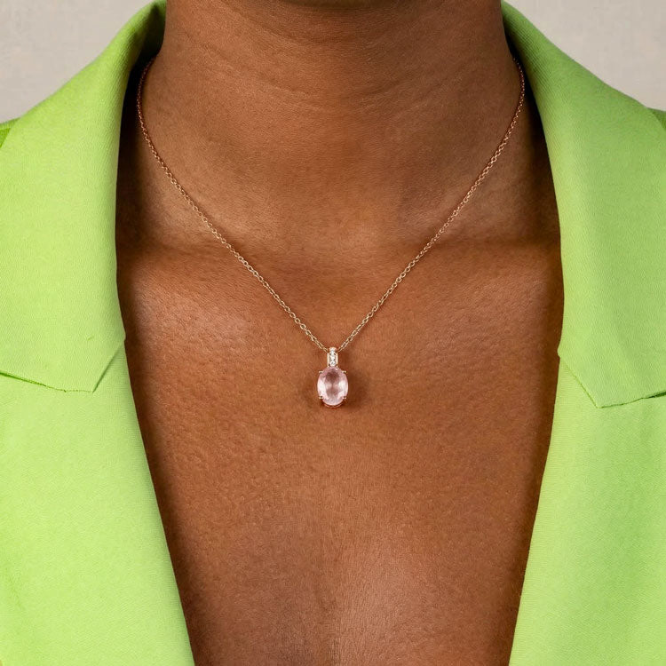 Rose Quartz Necklace - Oval