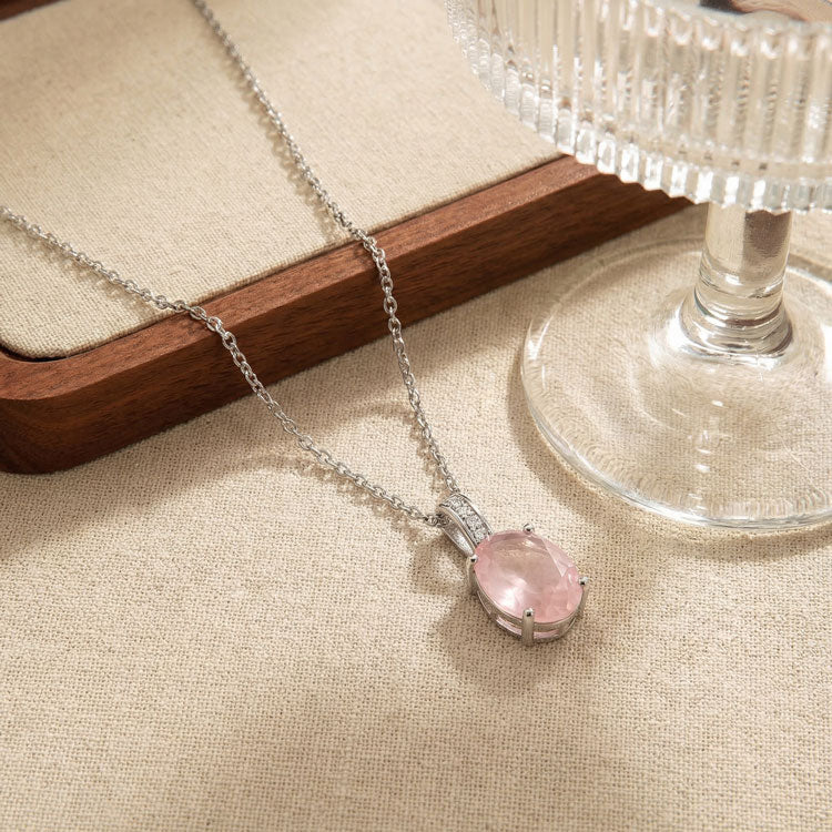 Rose Quartz Necklace - Oval