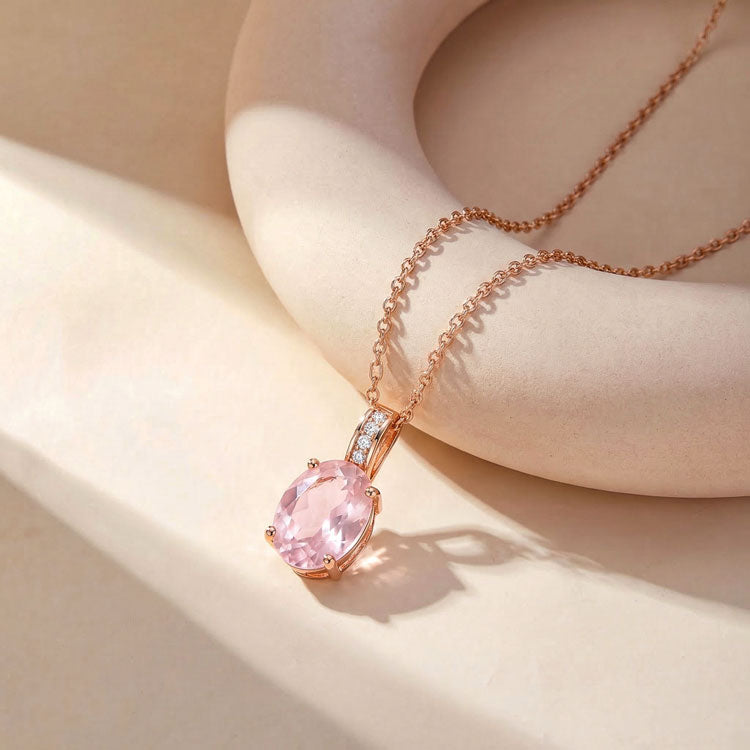 Rose Quartz Necklace - Oval