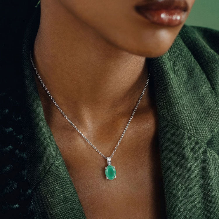 Green Agate Necklace - Oval