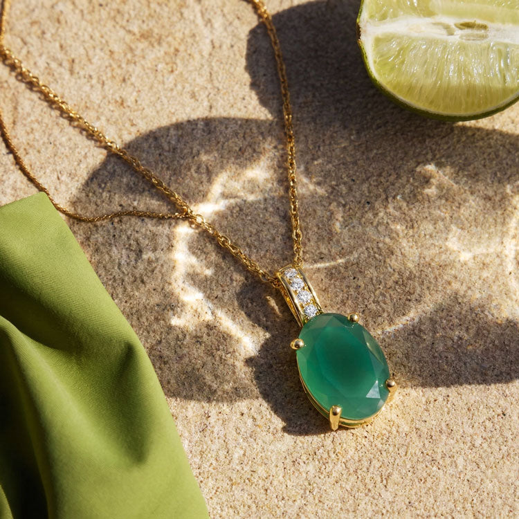 Green Agate Necklace - Oval