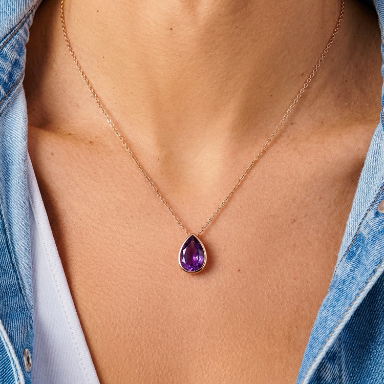 Amethyst Necklace - Teardrop