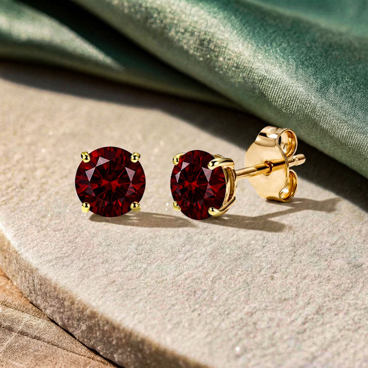 Garnet Round Stud Earrings