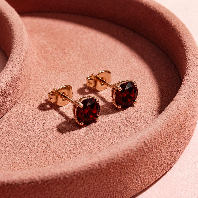 Garnet Round Stud Earrings