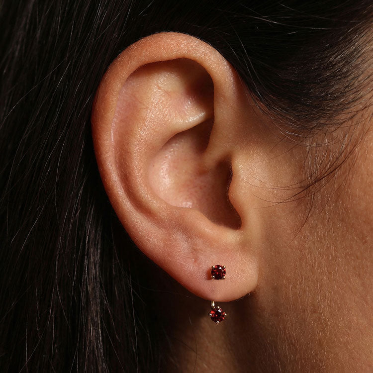 Round Garnet Earrings - Front & Back