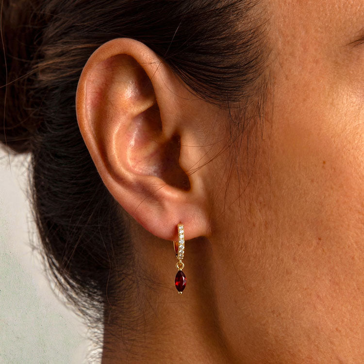 Hoops Earrings - Garnet Marquise