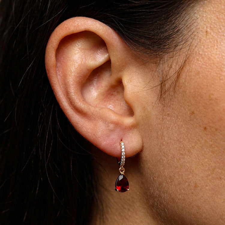 Garnet Hoop Earrings - Pear Shape