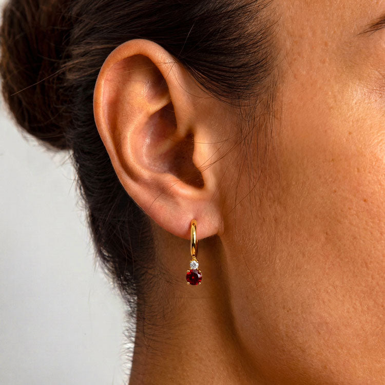 Garnet Round Hoop Earrings