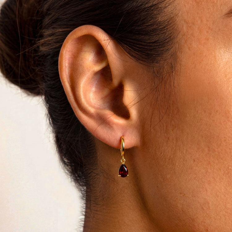 Garnet Hoop Earrings - Pear-Shaped