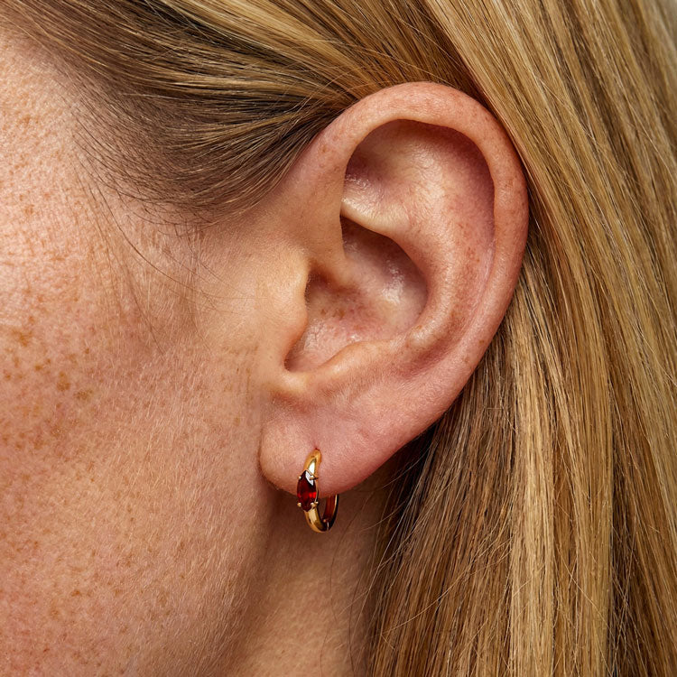 Huggies Garnet Earrings - Marquise