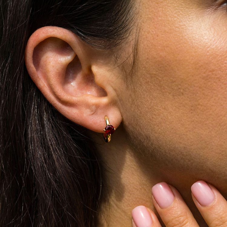 Garnet Huggies Earrings - Round