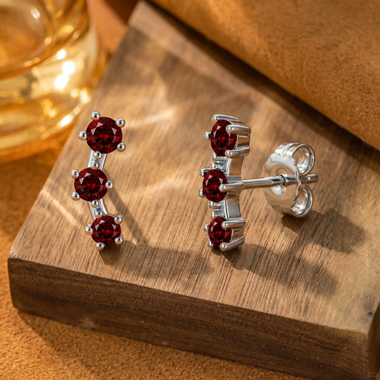 Garnet Stud Earrings - Stackable