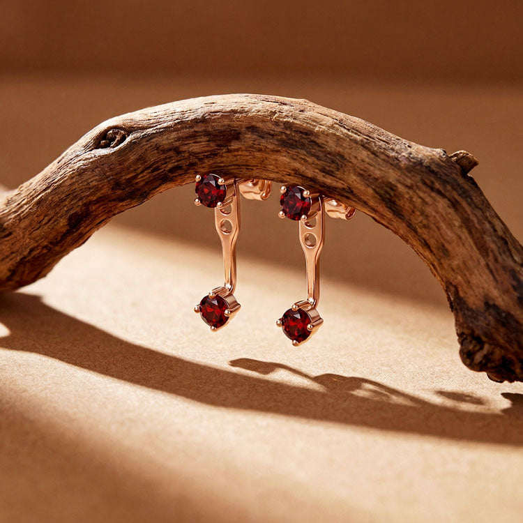 Round Garnet Earrings - Front & Back
