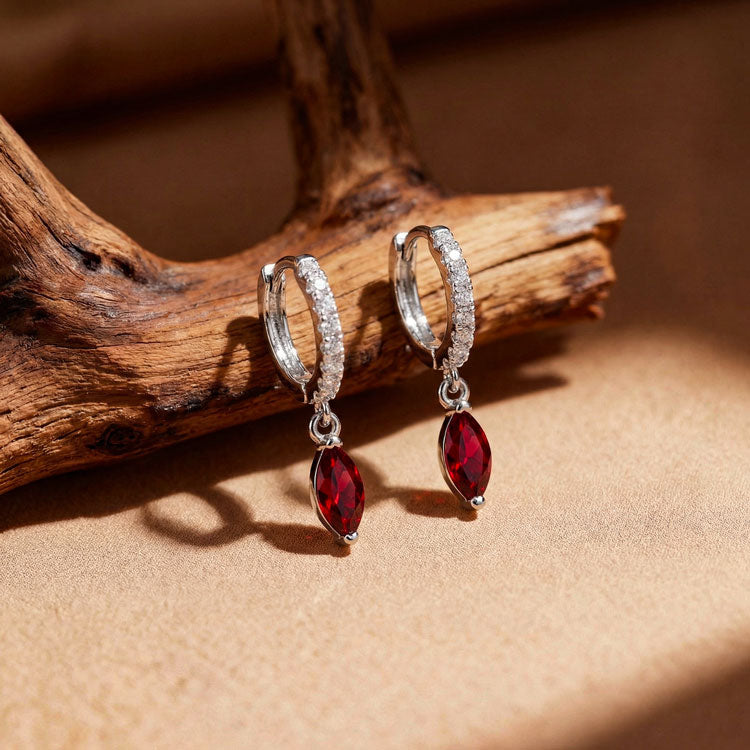 Hoops Earrings - Garnet Marquise