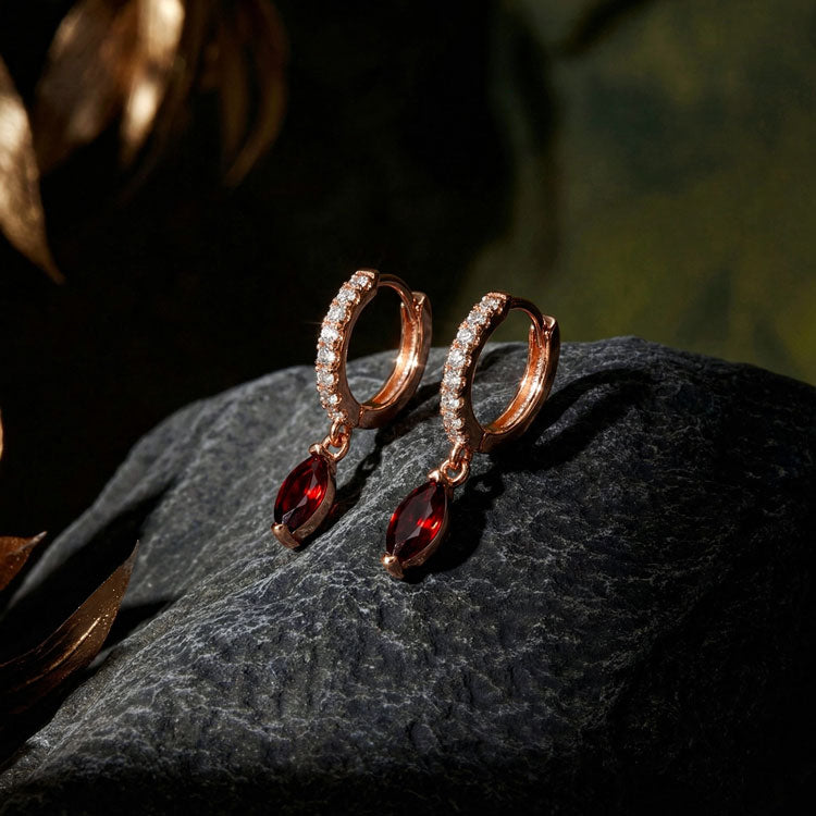 Hoops Earrings - Garnet Marquise