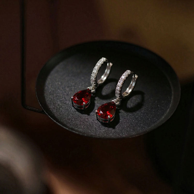 Garnet Hoop Earrings - Pear Shape