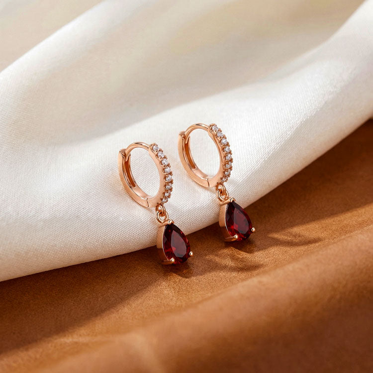 Garnet Hoop Earrings - Pear Shape