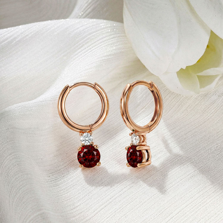 Garnet Round Hoop Earrings