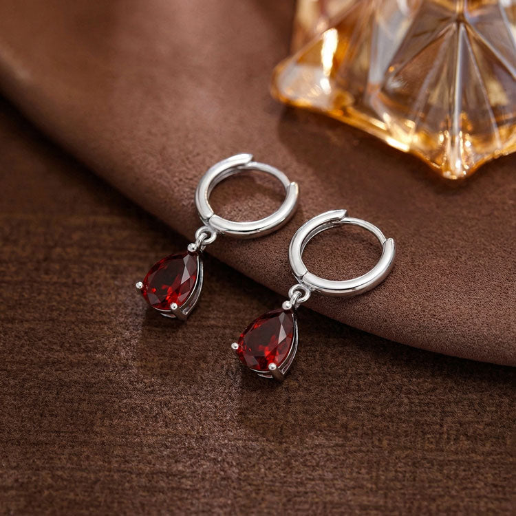 Garnet Hoop Earrings - Pear-Shaped