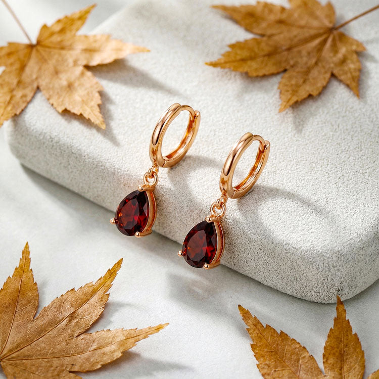 Garnet Hoop Earrings - Pear-Shaped