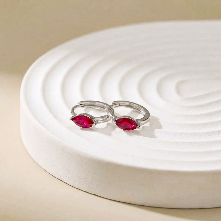 Huggies Garnet Earrings - Marquise