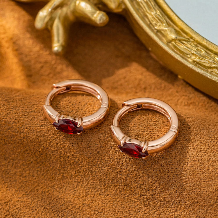 Huggies Garnet Earrings - Marquise