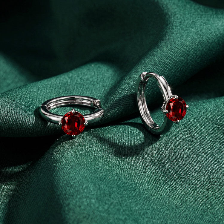 Garnet Huggies Earrings - Round