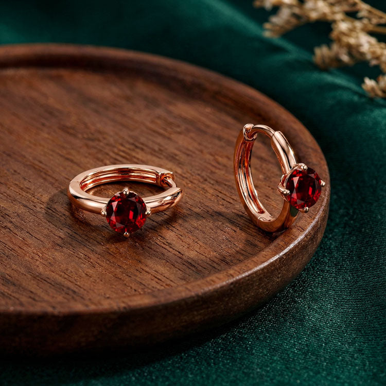 Garnet Huggies Earrings - Round