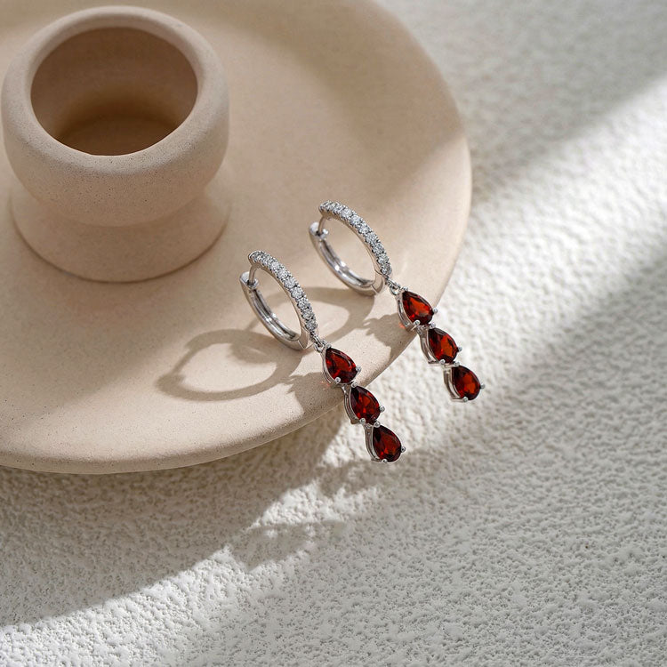 Long Garnet Hoop Earrings