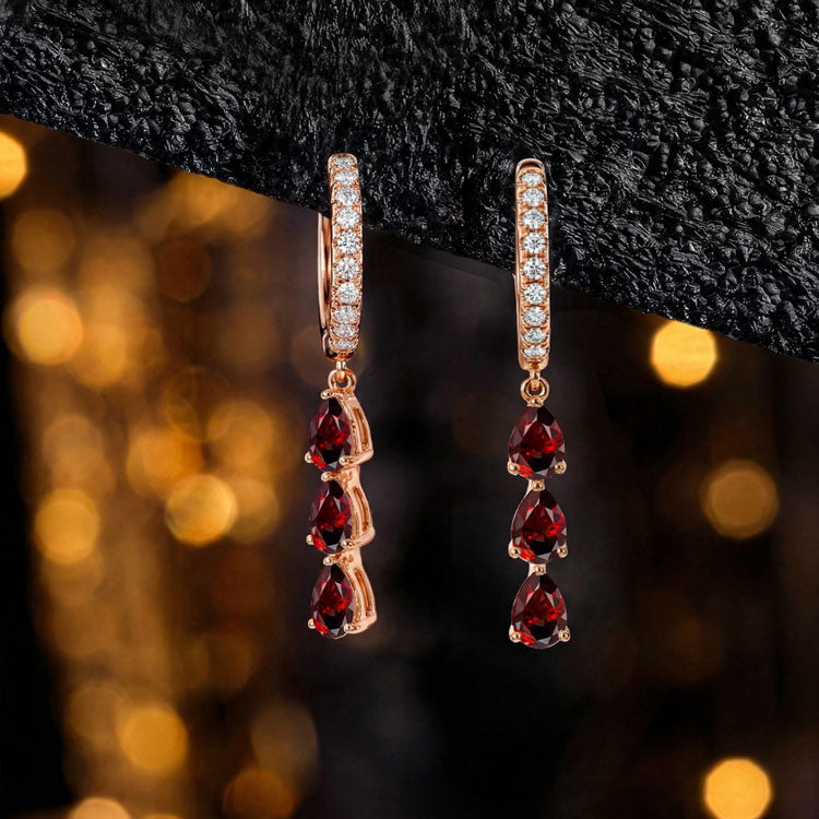 Long Garnet Hoop Earrings