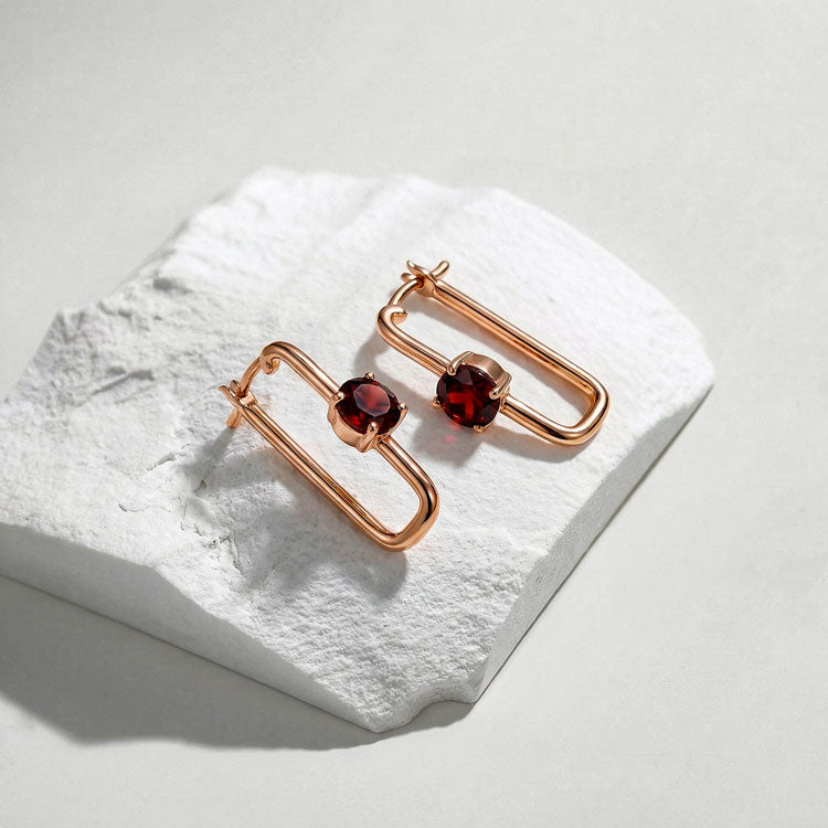 Large Garnet Hoop Earrings