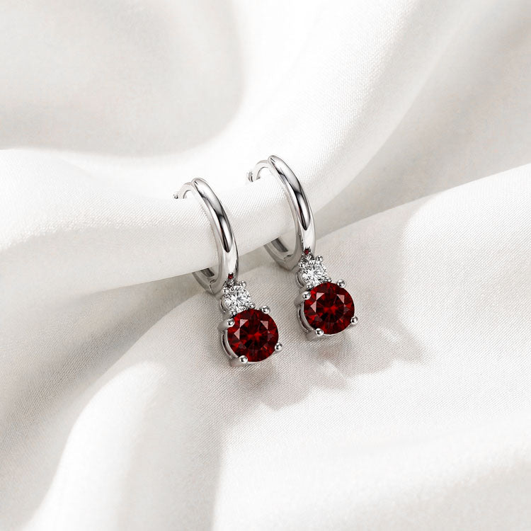 Garnet Round Hoop Earrings