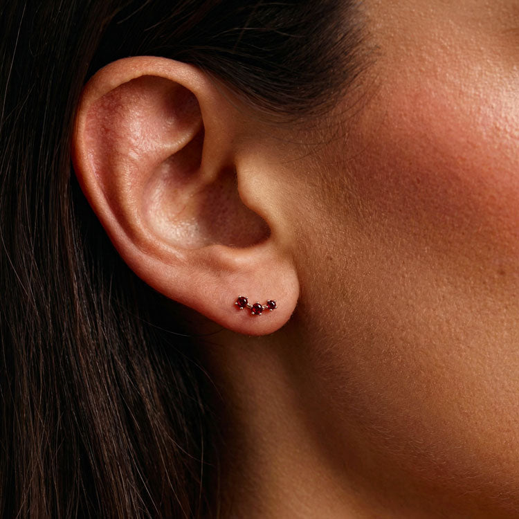 Garnet Stud Earrings - Stackable