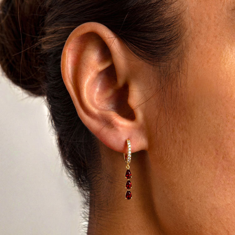 Long Garnet Hoop Earrings