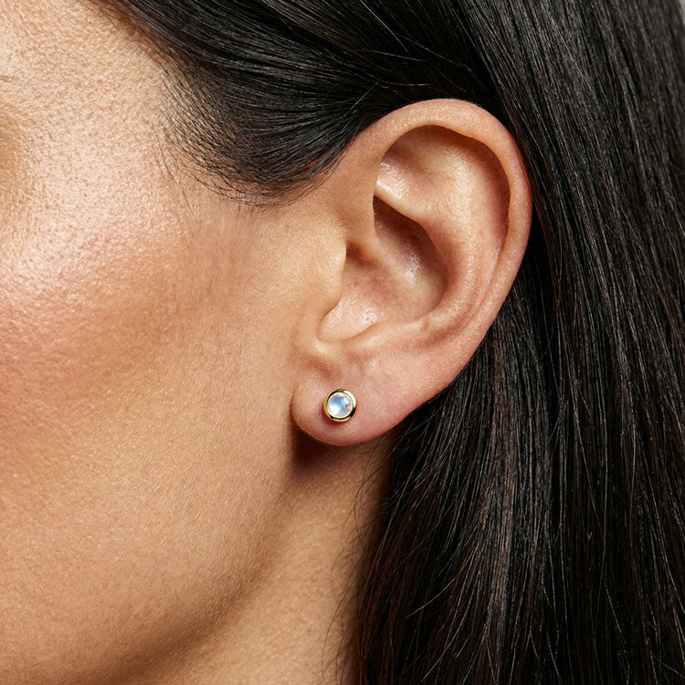 Round Moonstone Initial Earrings