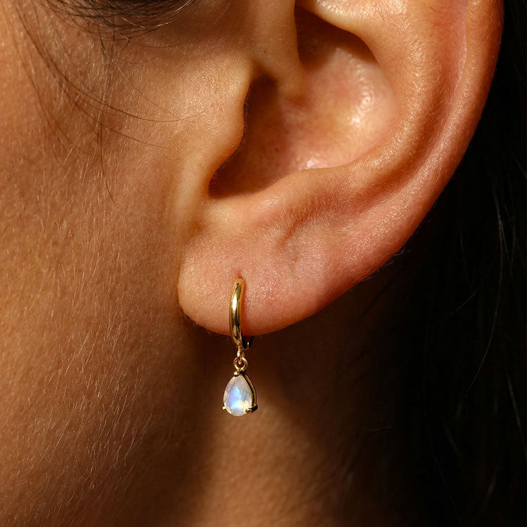 Moonstone Teardrop Hoop Earrings