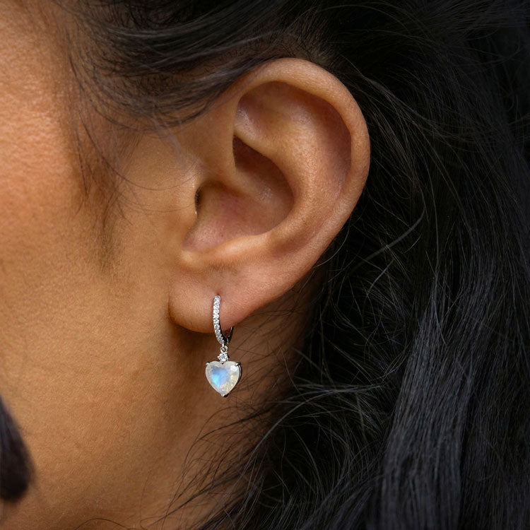 Heart Moonstone Hoop Earrings