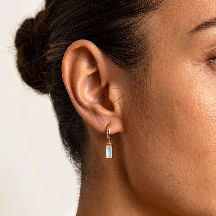 Rectangular Moonstone Hoop Earrings