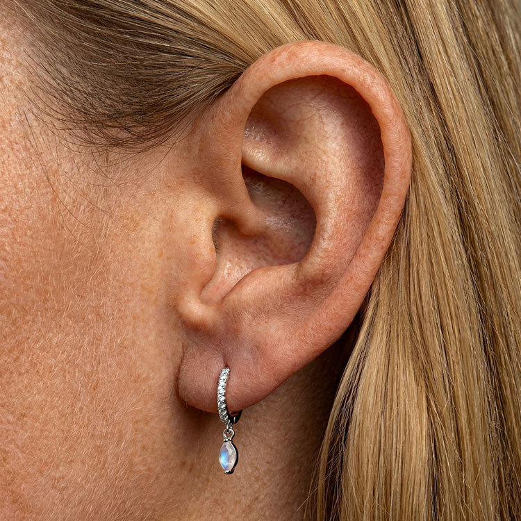 Moonstone Hoop Earrings - Marquise