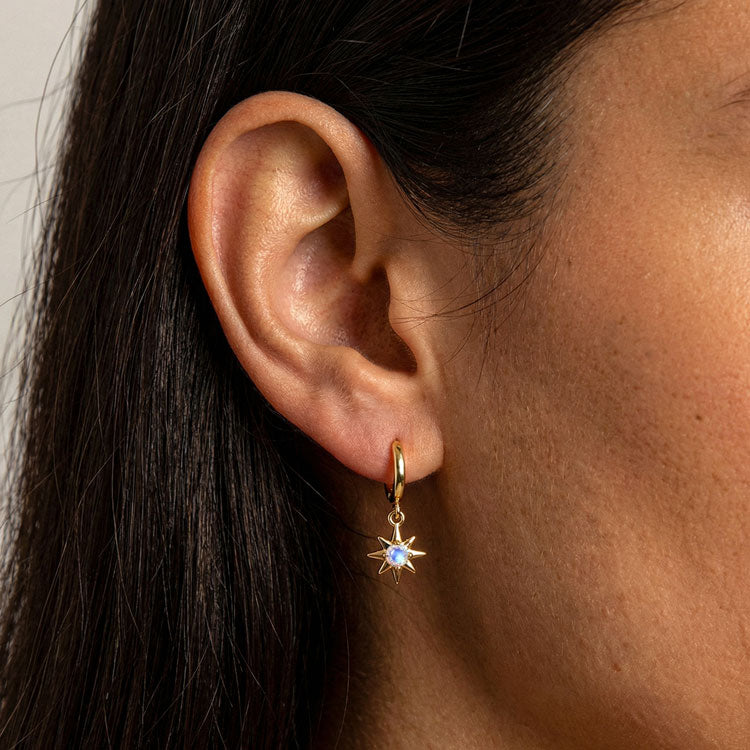Moonstone Hoop Earrings - Stars