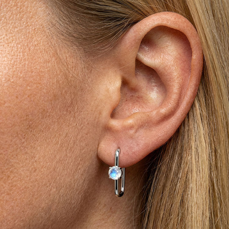 Large Hoop Earrings - Round Moonstone