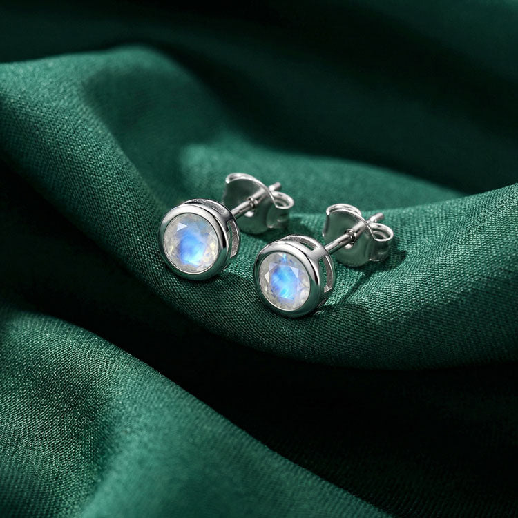 Round Moonstone Initial Earrings