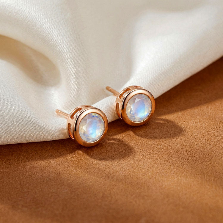 Round Moonstone Initial Earrings