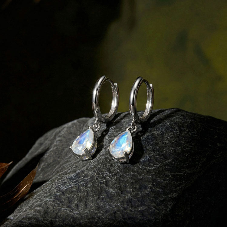Moonstone Teardrop Hoop Earrings